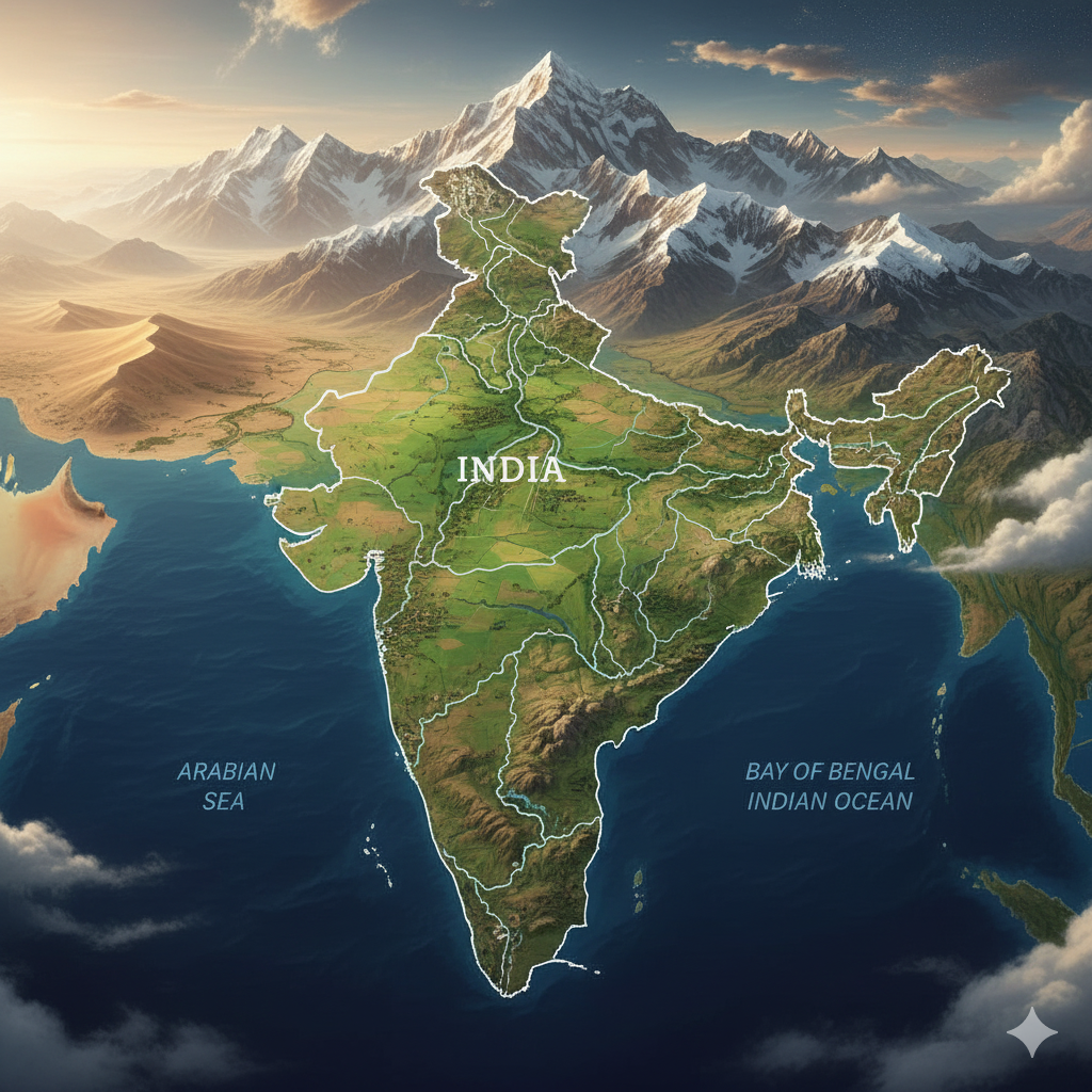 india geography map and physical regions.