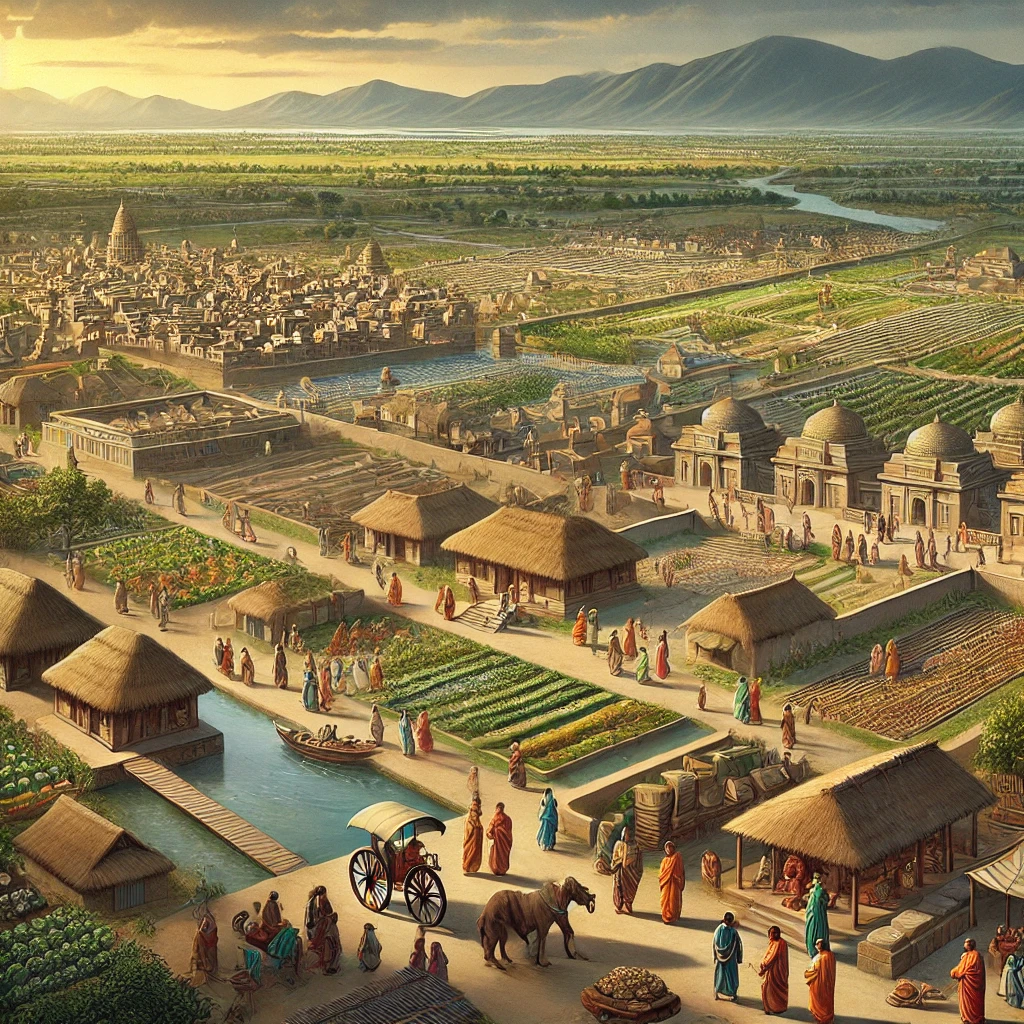 large district during the Mahajanapada period in ancient India. The scene shows a vast region with organized political social and economic systems
