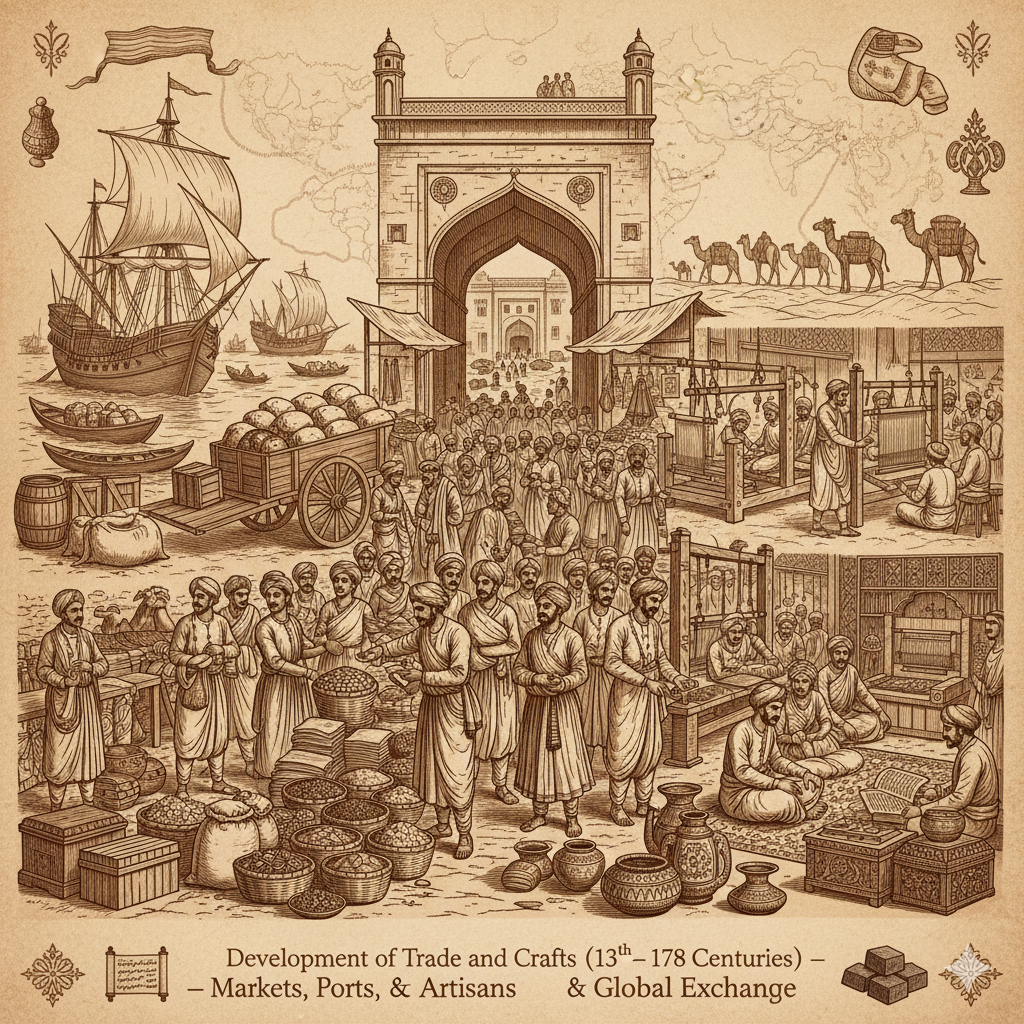 Development of Trade and Crafts (13th–18th Centuries) – Markets, Ports, Artisans, and Global Exchange.