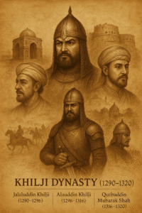 Generate a historical montage illustration for the Khilji Dynasty