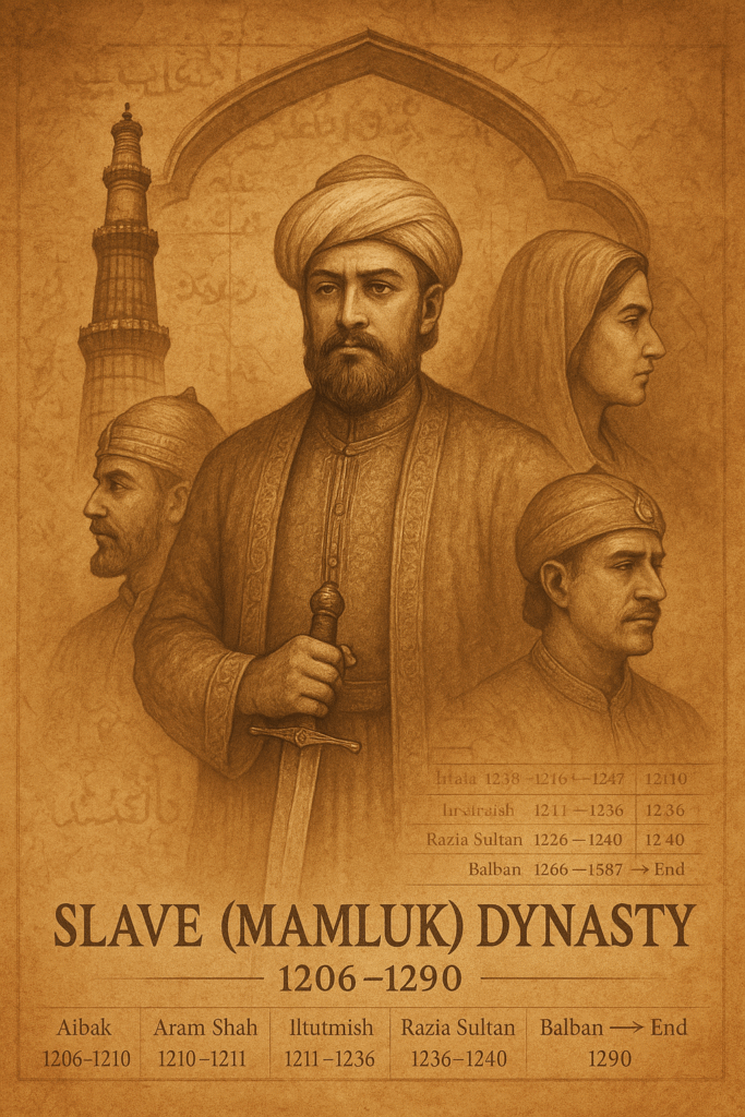 Generate a historical montage illustration for the Slave Dynasty
