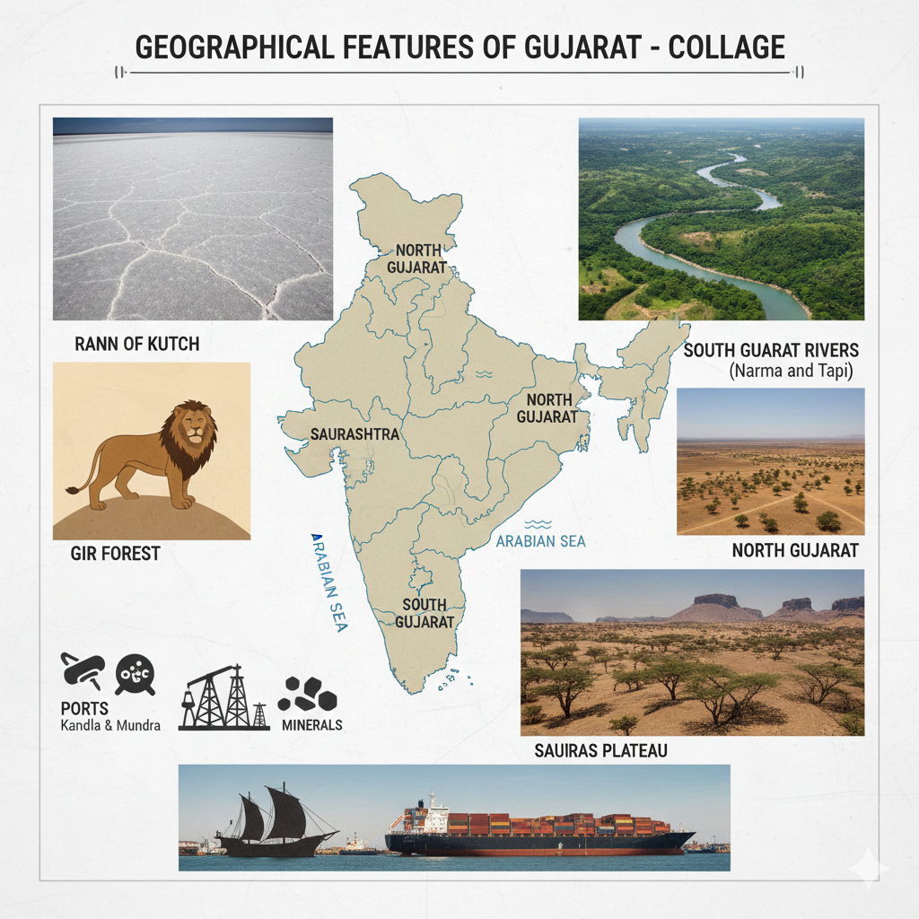 Gujarat Geographical Features Map Desert Coast Plateau