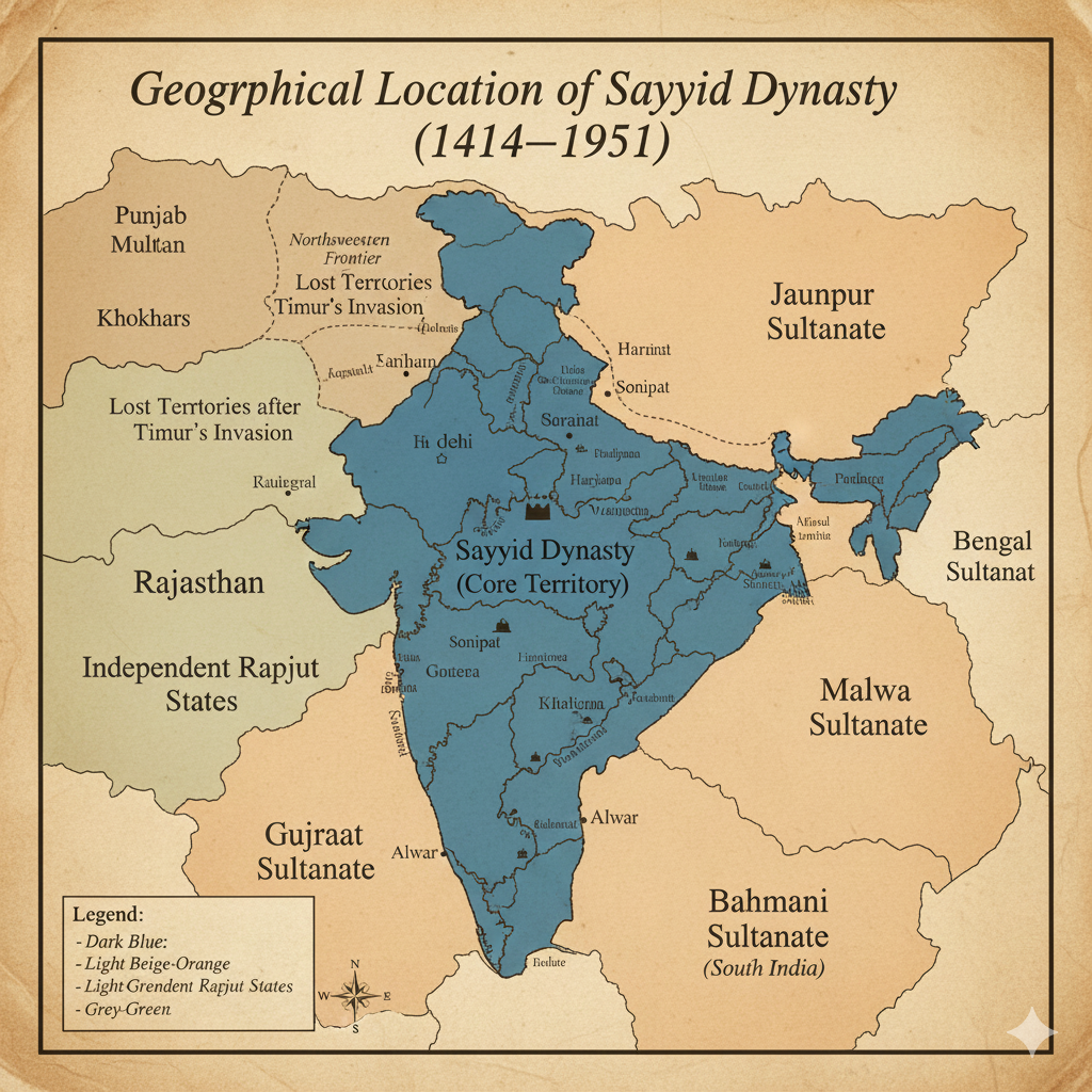 Sayyid Dynasty (1414–1451) Limited Territory and Political Fragmentation Map