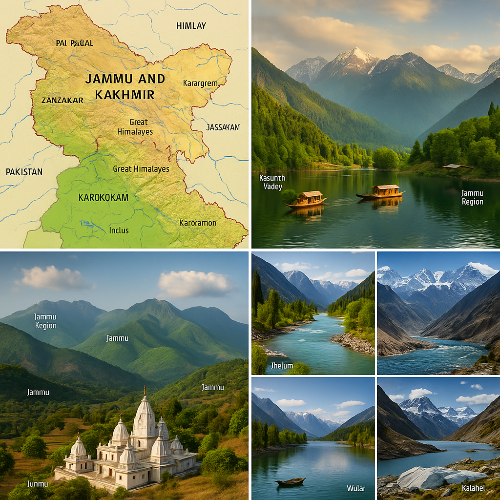 jammu kashmir geographical collage map rivers mountains