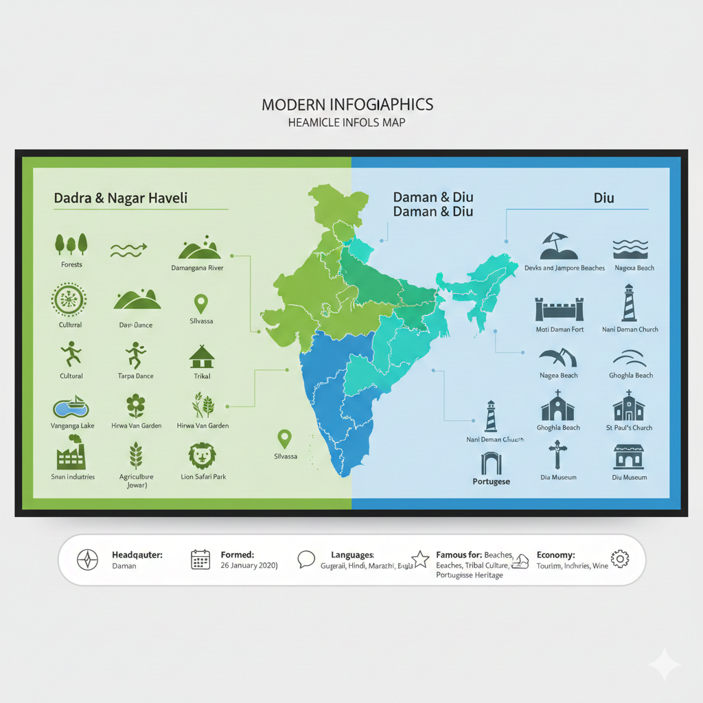 “Dadra & Nagar Haveli and Daman & Diu – Geography, Culture & Heritage Infographic Map”