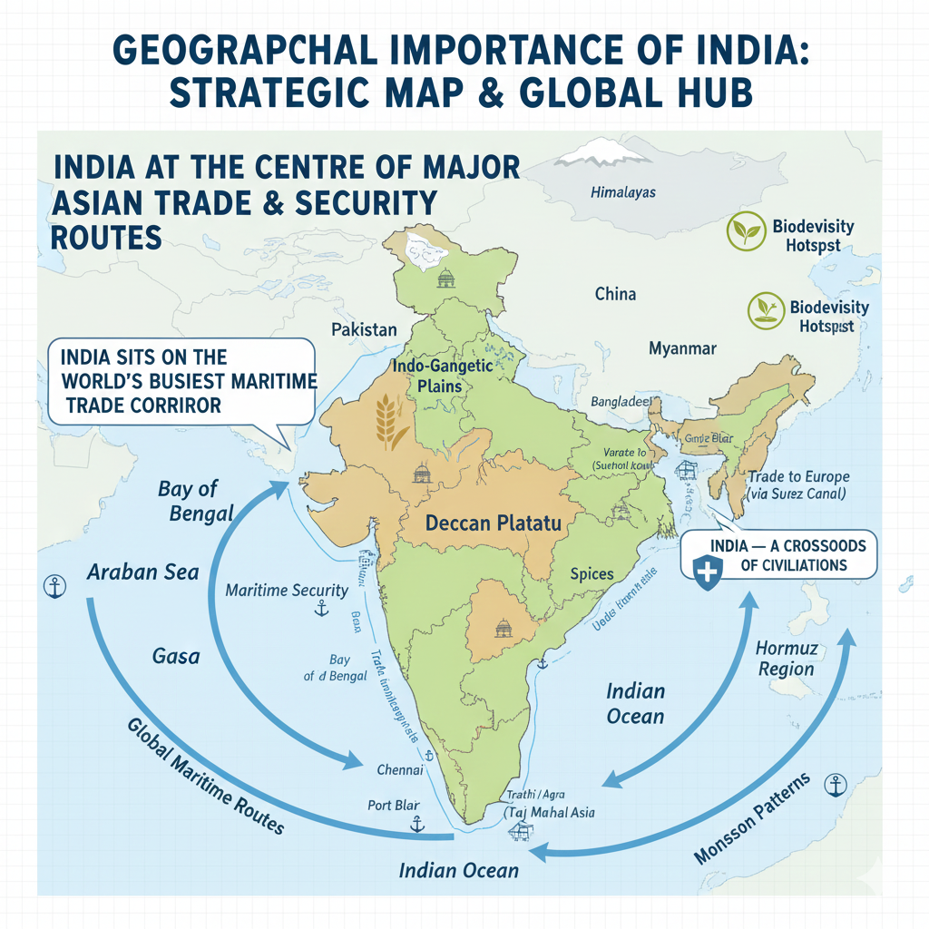 “Geographical Importance of India – Strategic Map Infographic”