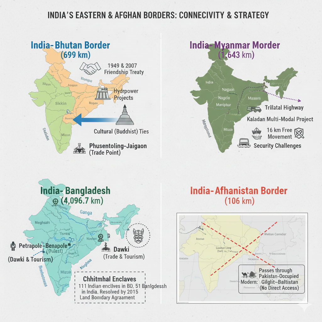 India–Bhutan, Bangladesh, Myanmar, Afghanistan in Border