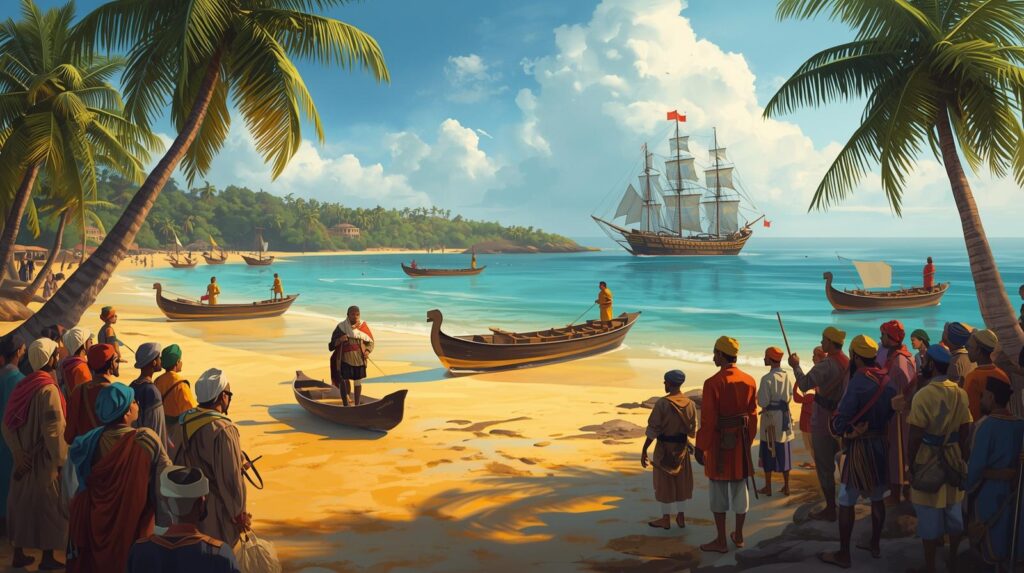 “Vasco da Gama Arriving at Calicut – 1498 (Historic First Contact Scene)”