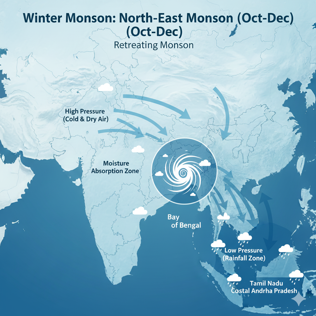 Winter Monsoon Infographic Map of India