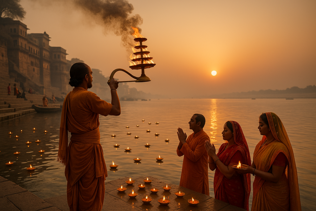 ganga river aarti hindu ritual sunrise