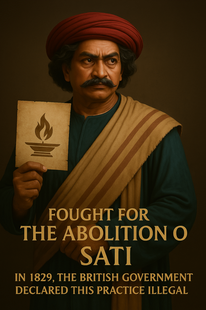 Raja Ram Mohan Roy fought a long battle for the abolition of the practice of Sati and In 1829 the British government declared this practice illegal .