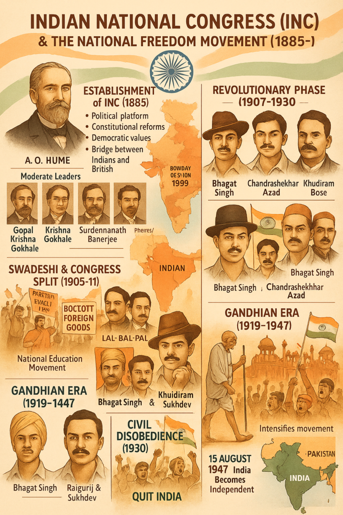 Indian National Congress (INC) and Early Movements (1885–1947)