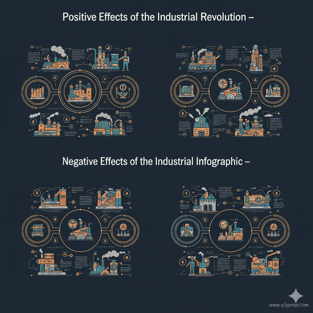“Negative & positive Effects of the Industrial Revolution – Dark Infographic”