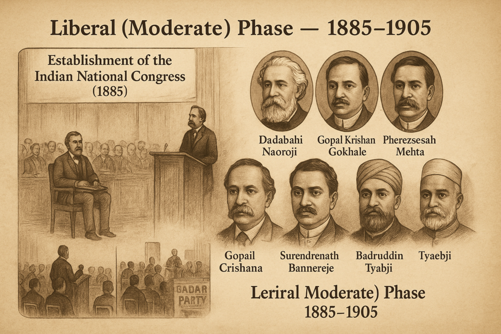 establishment of indian national congress 1885 liberal moderate phase 1885 1905