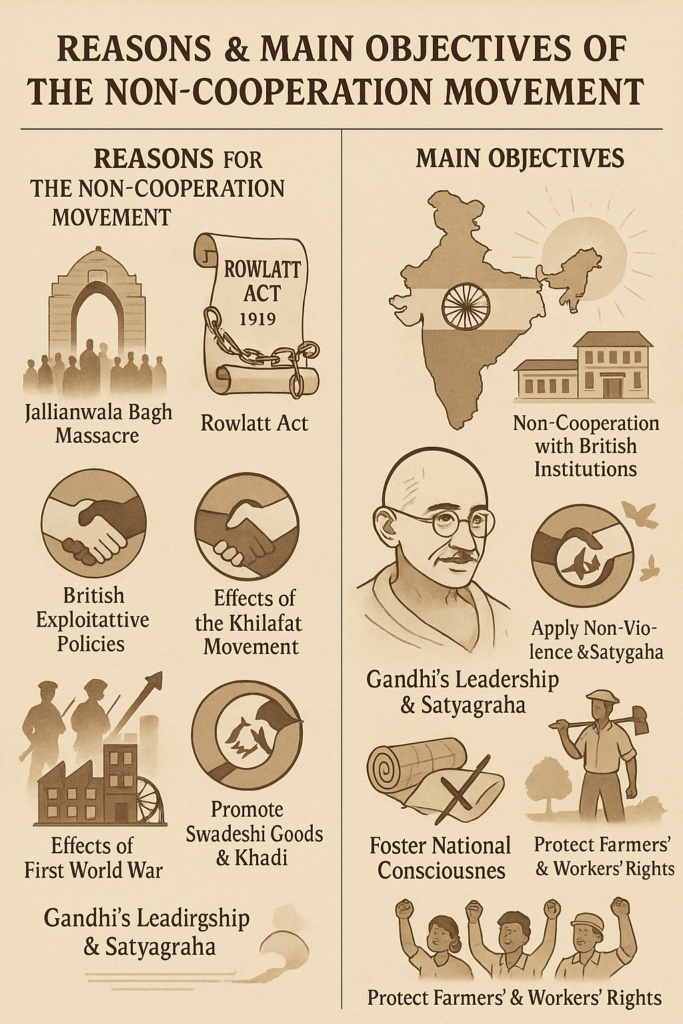 reasons and main objectives non cooperation movement 1920 infographic