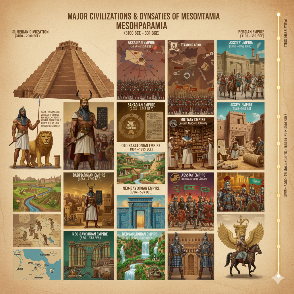 Major Civilizations & Dynasties of Mesopotamia (3100 BCE – 331 BCE)