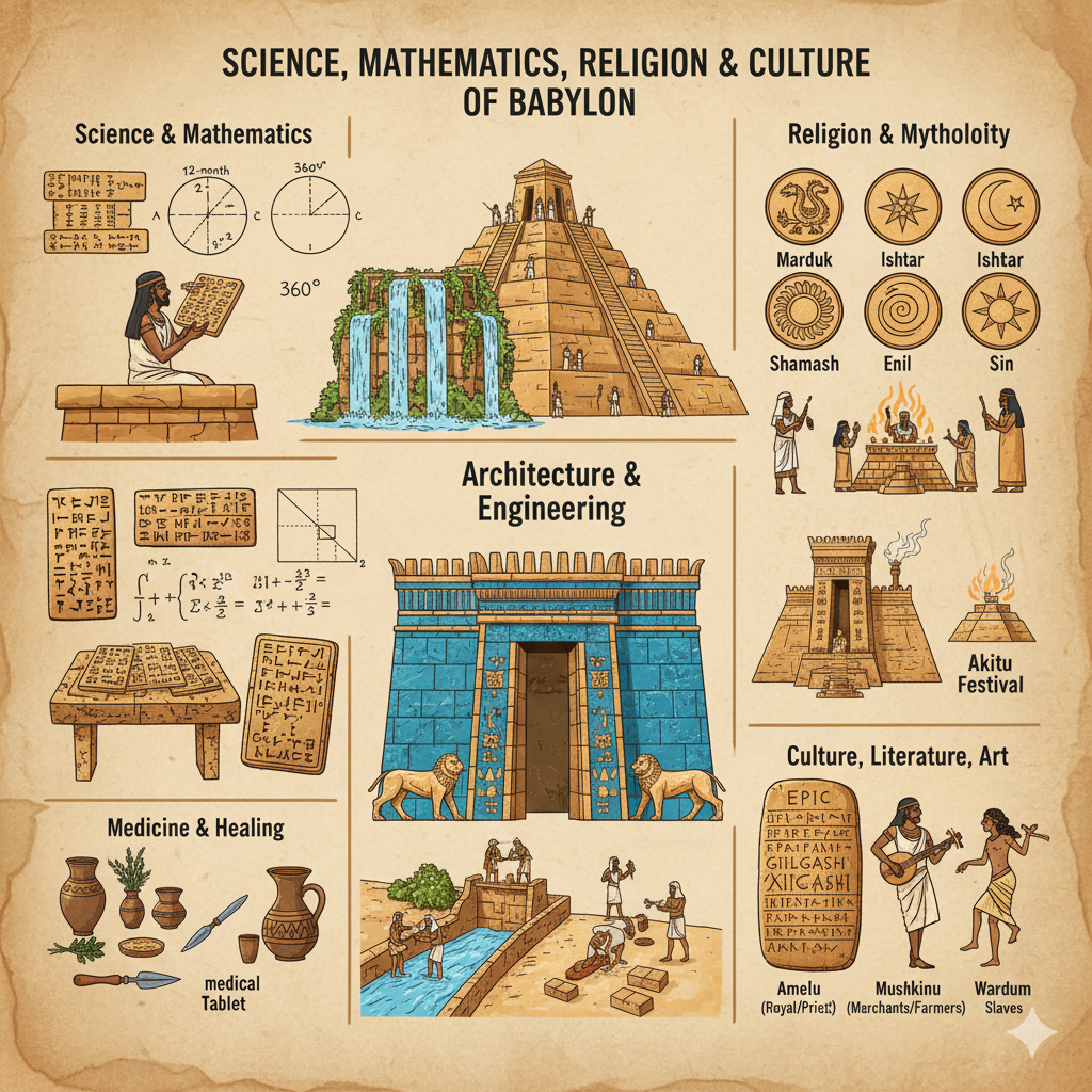 Science, Mathematics, Religion & Culture of Babylon – An Illustrated Knowledge Panel