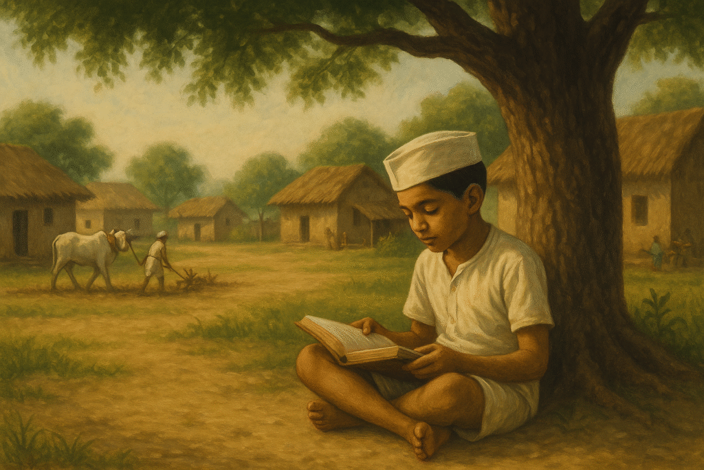 A symbolic illustration of a young rural boy