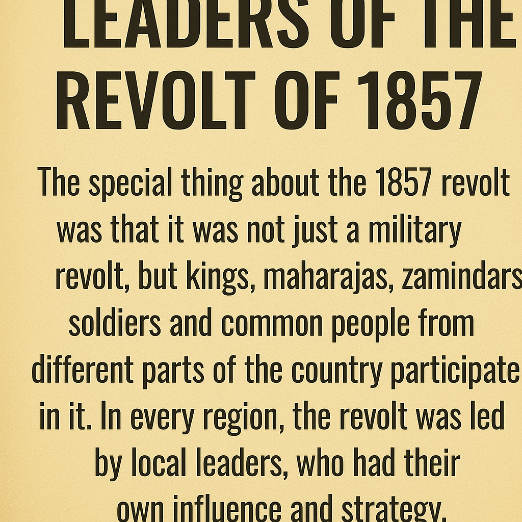 Major leaders and Regions – In The First War of Independence in 1857