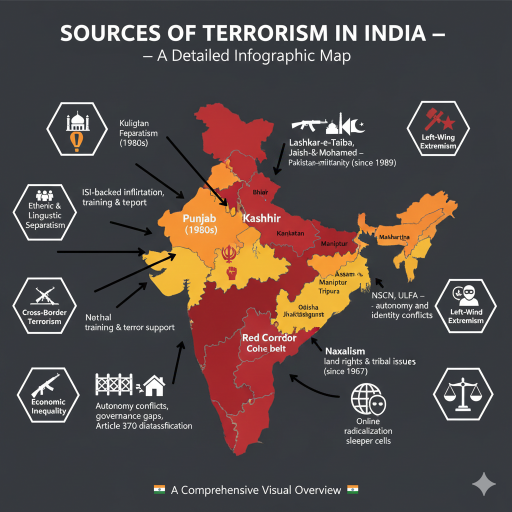 Sources of Terrorism in India – Region & Cause Map