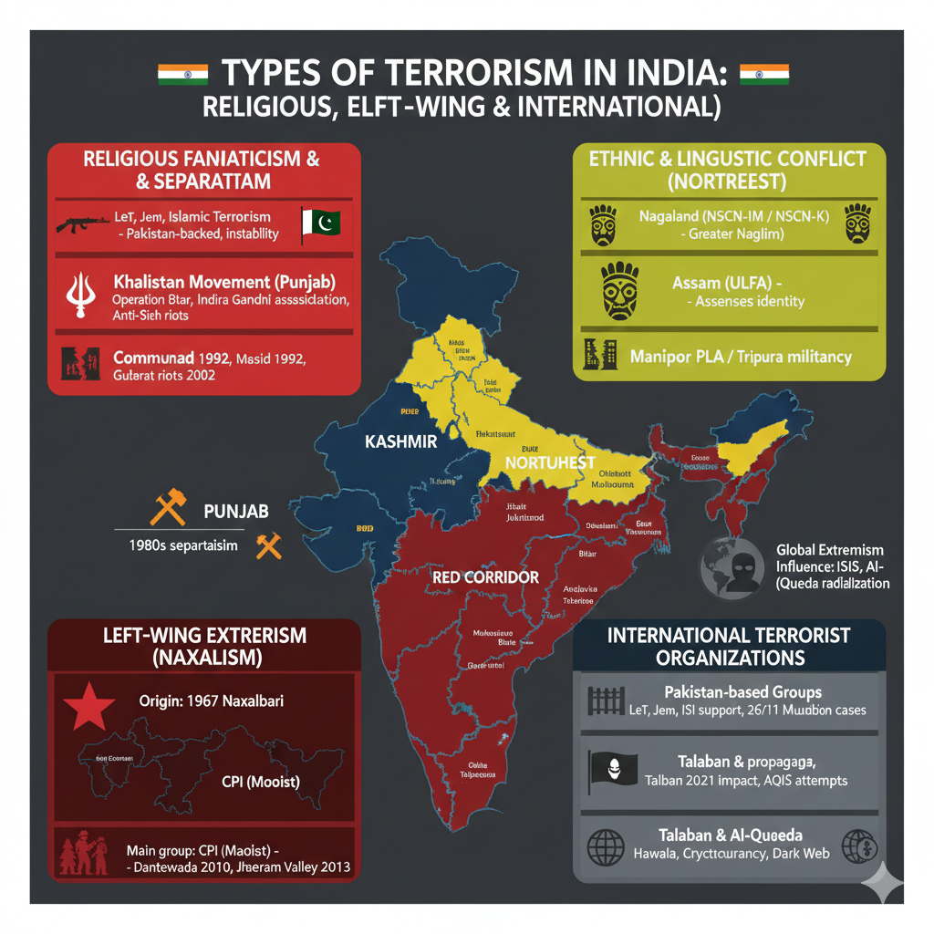Types of Terrorism in India – Religious, Ethnic, Left Wing & International