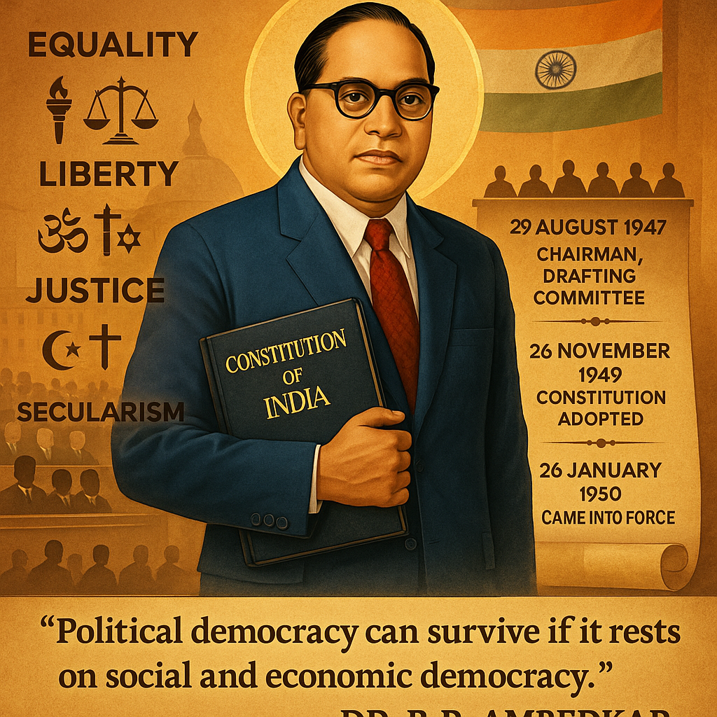 A digital illustration commemorates Dr. B. R. Ambe