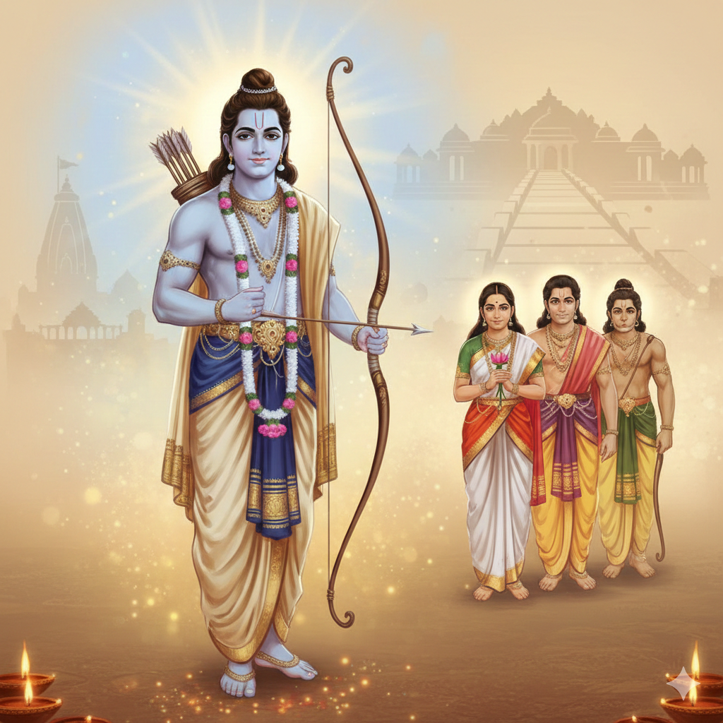 Divine Montage of Lord Rama, Sita, Lakshmana, and Hanuman
