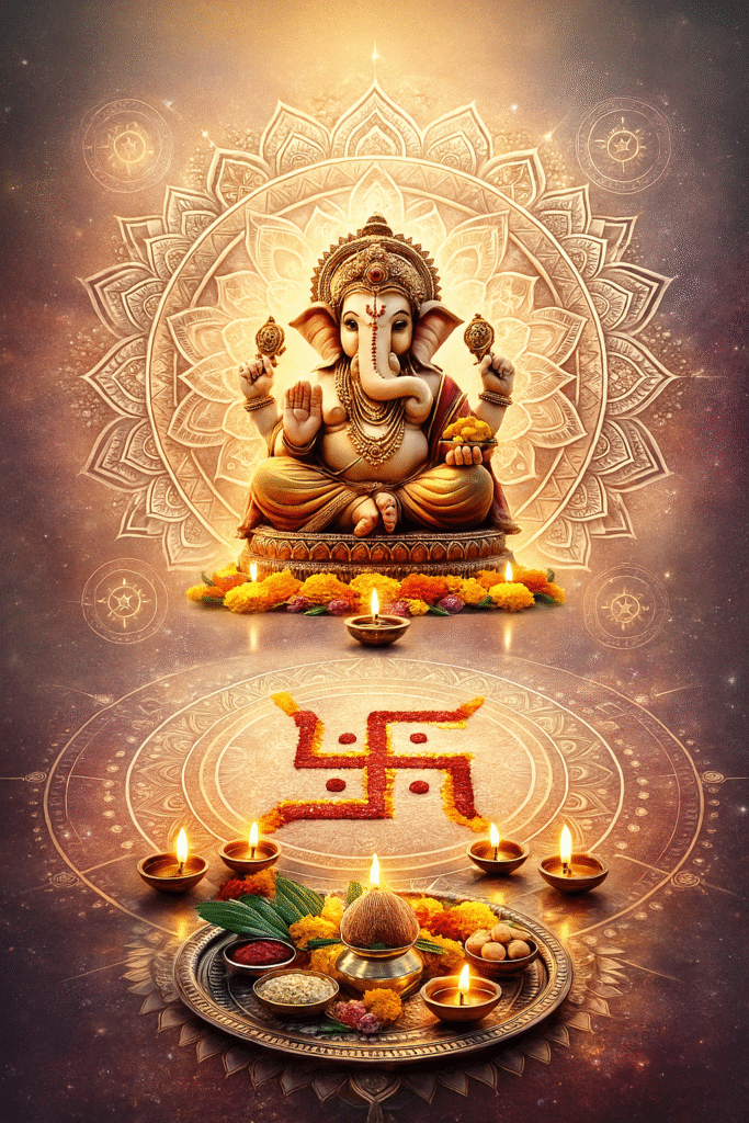 Mandala + Ganesha + Swastika spiritual