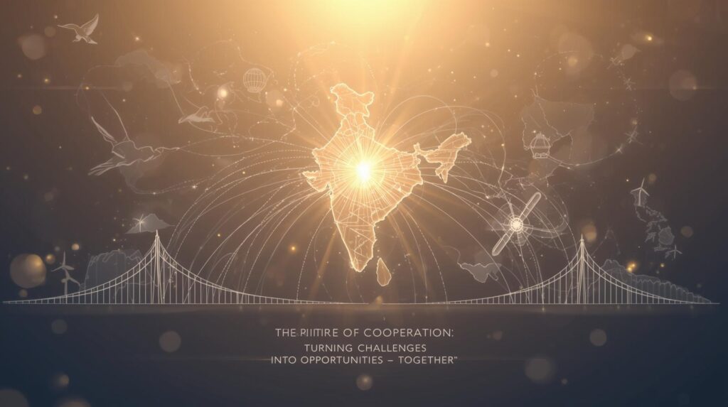 Background में faint South Asia map glowing softly