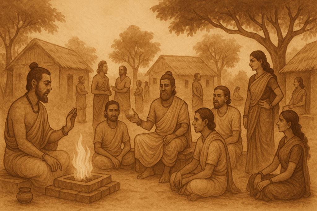 “Uttar Vedic Religious Rituals and Village Council Scene – Spiritual & Administrative Life”