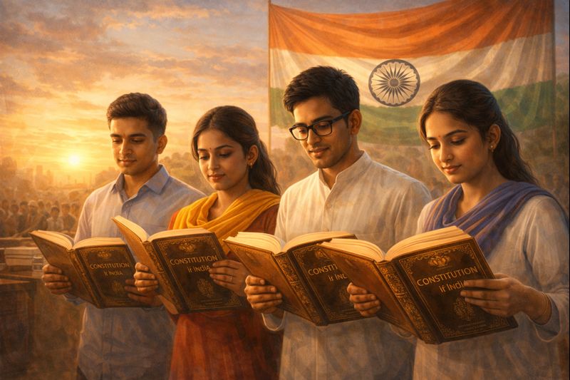 Indian Youth Reading Constitution Democracy