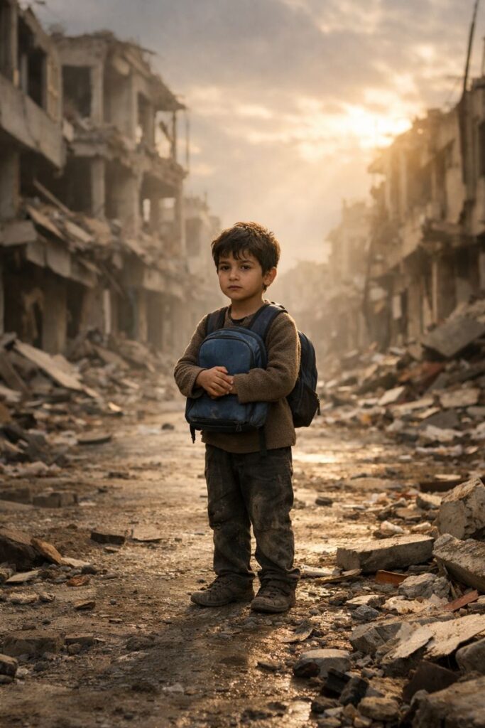 Middle East Conflict in Gaza showing destruction and human suffering