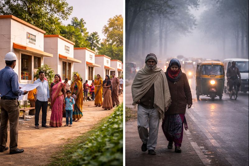 Rural Housing Development Under Government Scheme in India & Cold Wave Affects Daily Life in North India