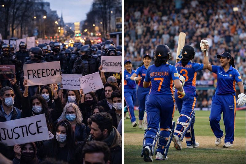 iran protest evening security 2026 & Indian Women Cricket Team Celebrating in WPL Match