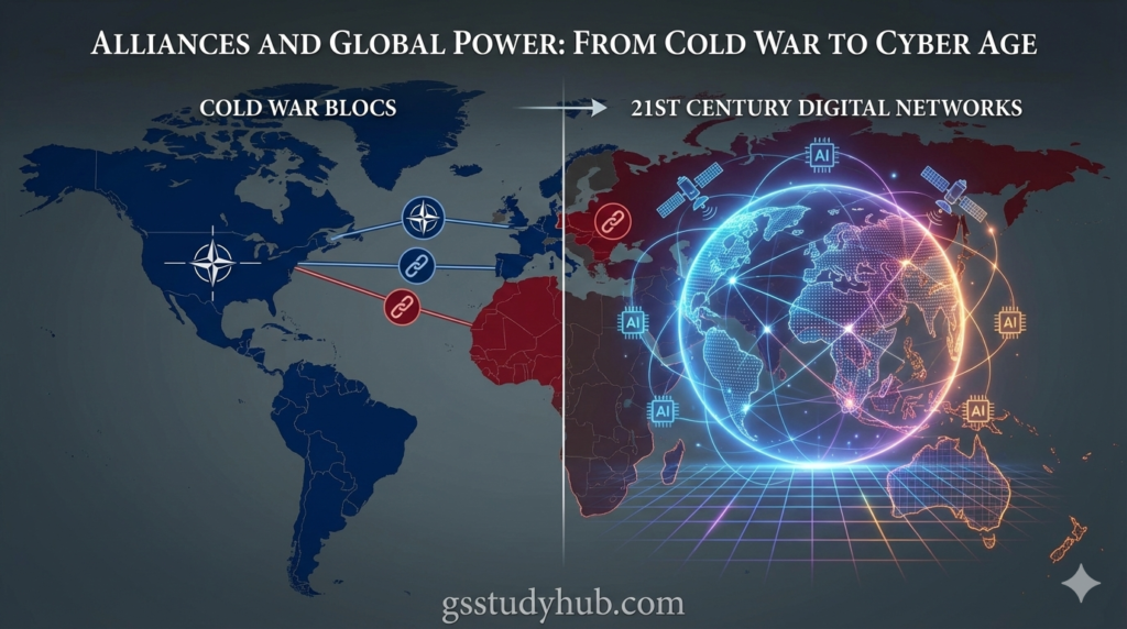 From NATO and the Warsaw Pact to 21st-century digital alliances: the evolution of global power blocs.