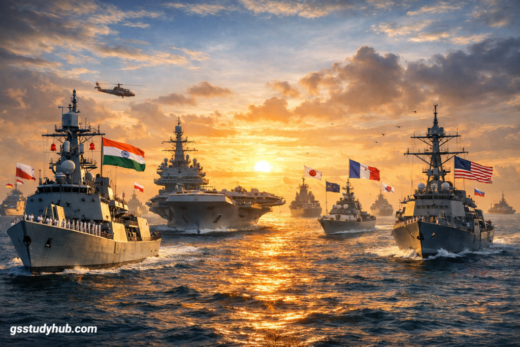 Daily Current Affairs 12 February 2026 Naval Diplomacy Illustration