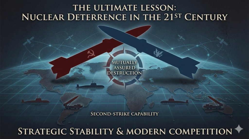 Cold War nuclear balance evolving into 21st-century strategic deterrence and technological rivalry.