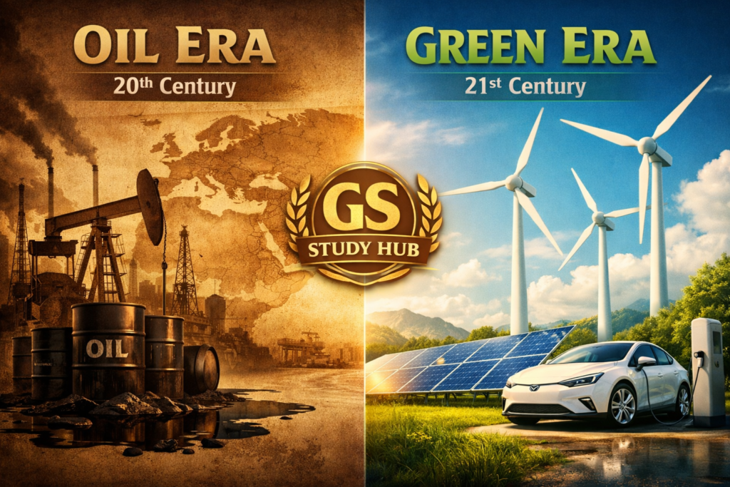 Energy Transition vs Oil Politics infographic comparison