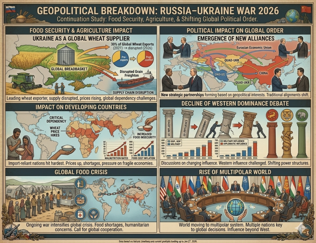 Russia Ukraine War 2026 food crisis infographic showing wheat supply disruption global food shortage and impact on developing countries