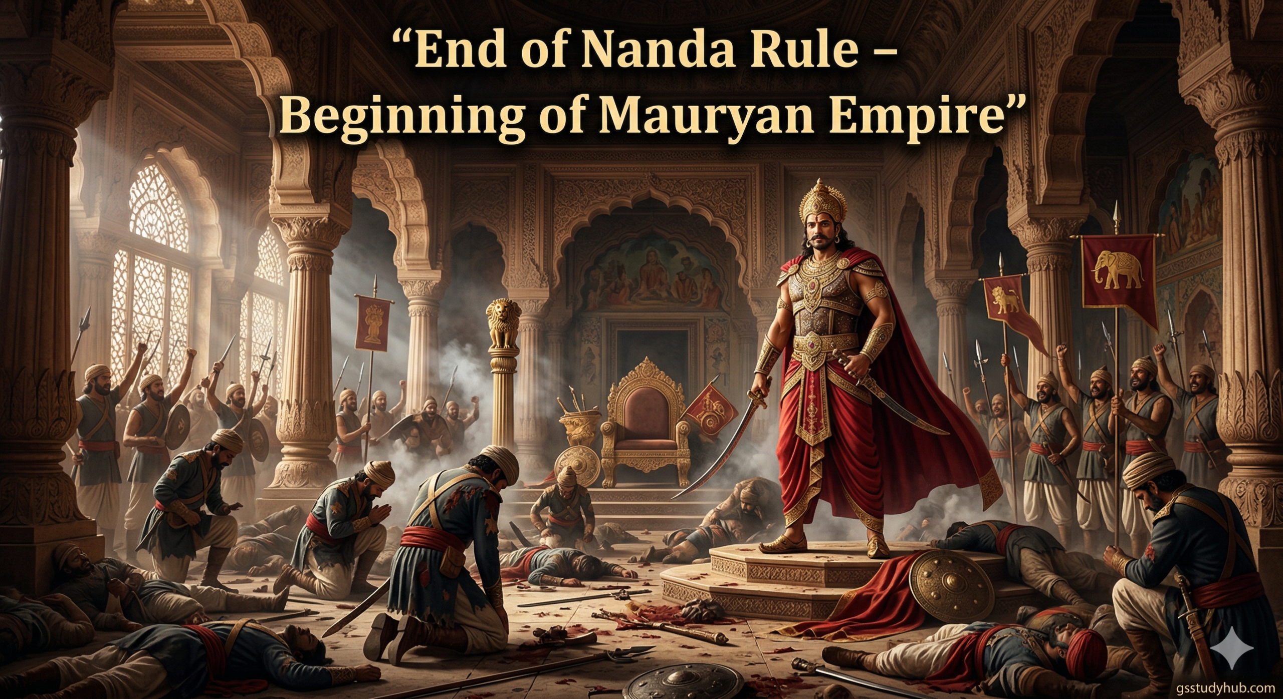 defeat of nanda dynasty chandragupta maurya.webp