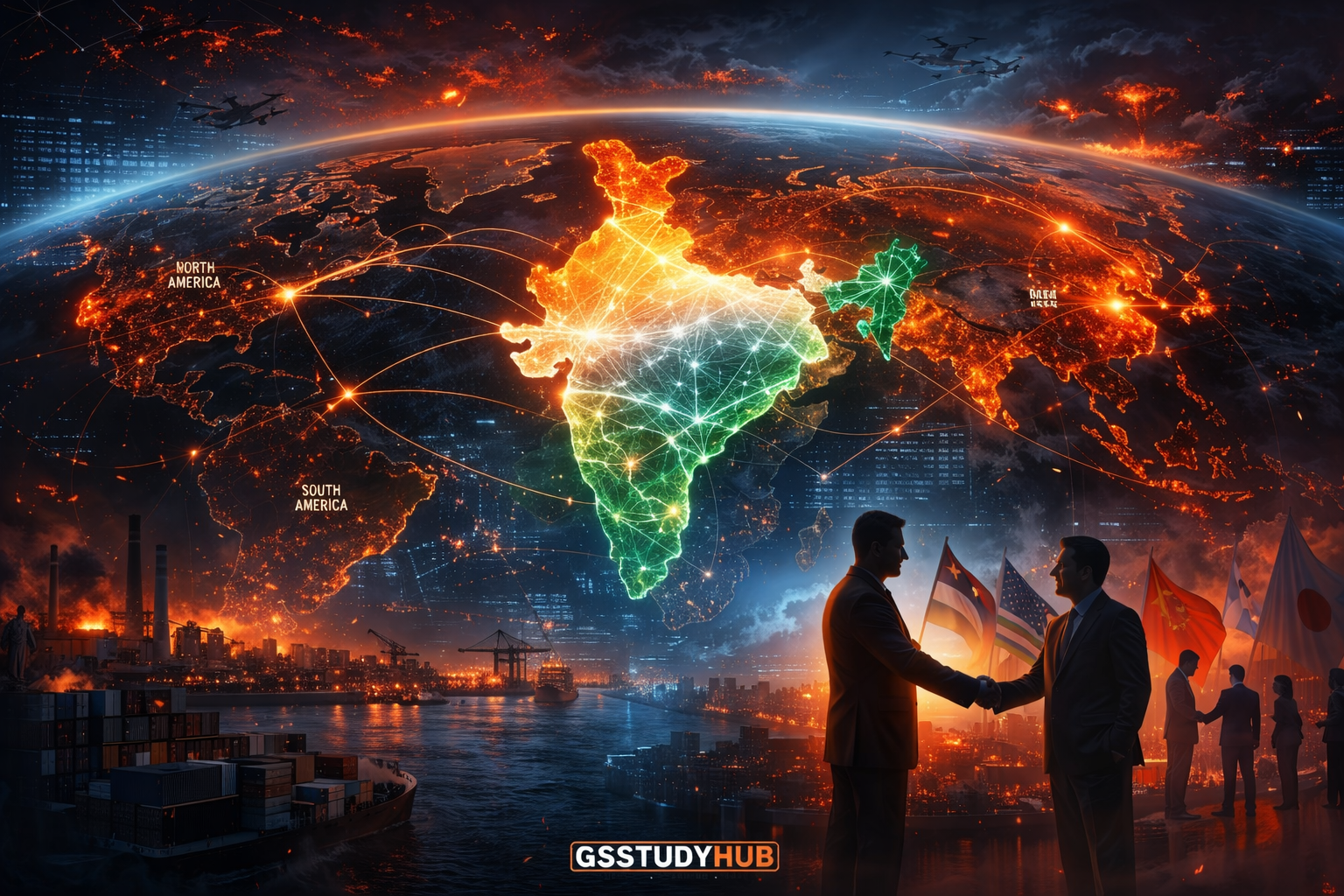 Impact of World War 3 on India showing global trade connections diplomacy and economic growth 2026