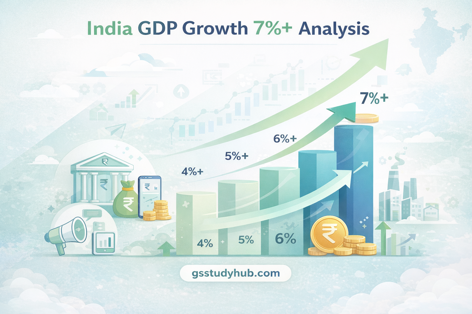 India GDP growth 7 percent analysis infographic with economic data and graph