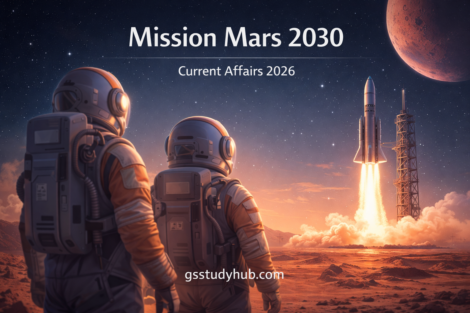 Mars mission 2030 astronauts watching rocket launch space exploration future