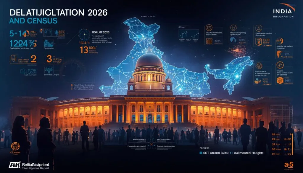Delimitation in India 2026 showing Indian Parliament, Census data, population analytics and democratic representation