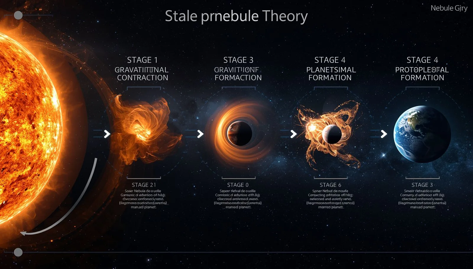 Theories of Earth Origin infographic showing Big Bang Theory, Nebular Hypothesis and Modern Nebular Theory