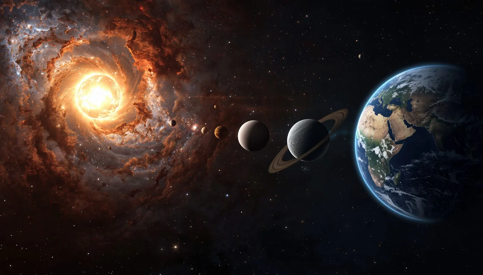 Theories of Earth Origin infographic showing Big Bang Theory, Nebular Hypothesis and Modern Nebular Theory